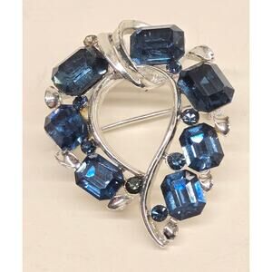 Joseph Wiesner Blue Rhinestone Brooch • Vintage Mid Century Cocktail Jewelry